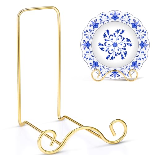 Baderke Wrought Iron Bowl Deep Platter Stand Detachable Metal Scroll Display Rack Easel Metal Bowl Display Stand Decorative Holder Dish Picture Easel(Gold 1 Pcs)