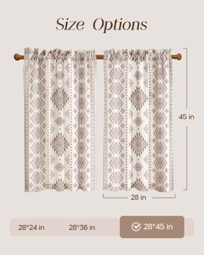 Image of Miss Adola Boho Kitchen Curtains - 45 Inch Length Linen Blend Geometric Striped Cafe Curtains Western Tier Curtain Short Drapes Rod Pocket for Bathroom Living Room Windows Light Filtering, 2 Panels
