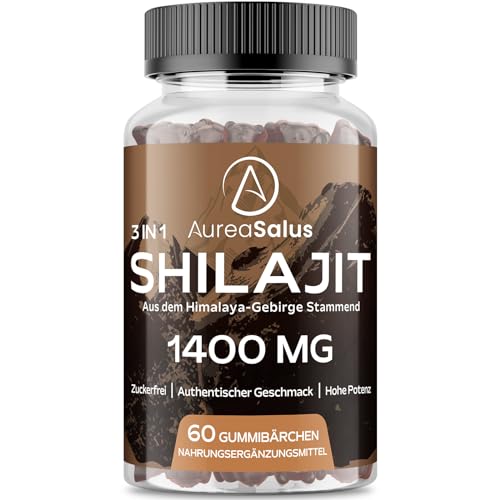 Shilajit Gummies - 60 Gominolas, Gominolas de Shilajit 1.400 mg/día (extracto 20:1), con Ashwagandha y Chaga, 5% ácido fúlvico, veganas, sin azúcar ni aditivos