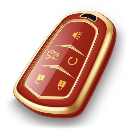 Tengare for Cadillac Key Fob Cover 5 Buttons Car Key Case fits Cadi ATS CT6 CTS ELR SRX XTS XT4 XT5 XT6 2025 2024 2023 Red