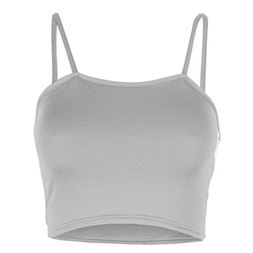 Image of GirlzWalk Women's Ladies Crop Top Ladies Strappy Sleeveless Camisole Bralet Stretchy Vest (Silver Grey, SM 8-10)