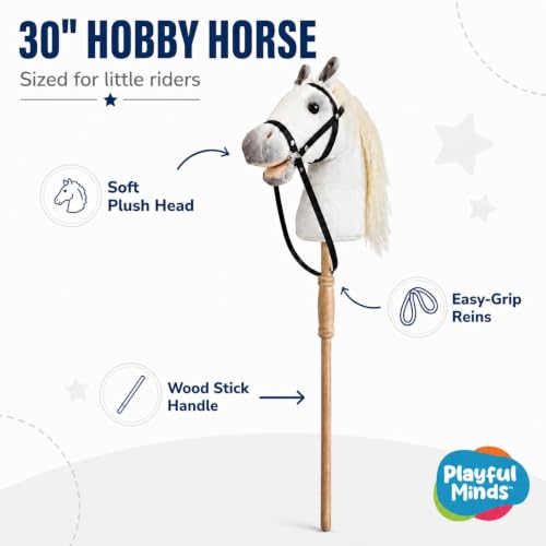 Image of Nature Bound Plush Handcrafted Hobby Horse Stick Pony Provides Fun Pretend Play for Toddlers, 36-Inch with Sound Effects (White)