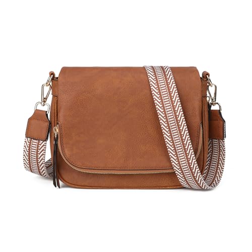 GLITZALL Petit Cac à Bandoulière Pour Femme En Cuir Synthétique – Sacs à Main à Rabat Avec multi-poches, Marron 3, Small