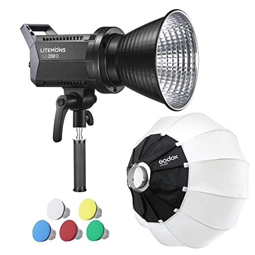 Godox LA200D 230W Luz de vídeo LED com lanterna Godox CS-65D Softbox CRI96+ TLCI97+ 8 FX Efeitos de luz Bowens Mount Design compacto para Youtubers, Live Streamers, Videomakers (Litemons LA200D)