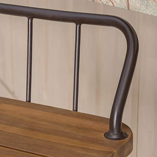 Christopher Knight Home Denali Outdoor Industrial Acacia Wood Barstools With Finished Iron Frame, 2-Pcs Set, Teak Finish / Rustic Metal #TOP6