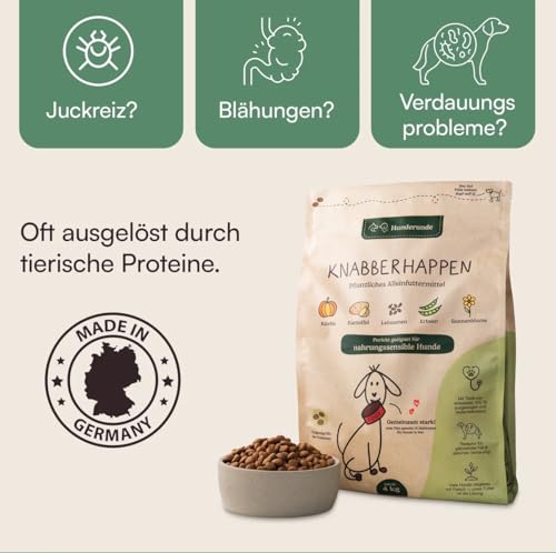 Hunderunde – Trockenfutter für Hunde 2x4kg – Knabberhappen Alleinfutter I vollwertig & pflanzlich I Kann die Verdauung & Fellglanz unterstützen I Insektenprotein Kichererbse Flohsamen Süßkartoffel