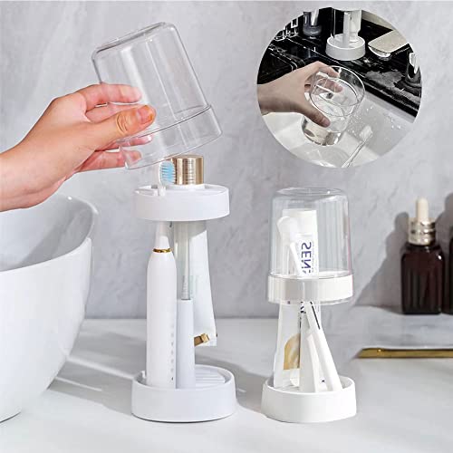 1 Pack Toothbrush Holder Stand with Cover/Cup & 2 Slots, Height Adjustable Electric Toothbrush Holders for Bathrooms, Compatible with Toothpaste, Conventional or Electric Toothbrushes Storage - image 7