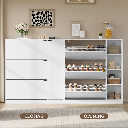 Image of BORNOON Shoe Cabinet with Side Storage, Shoe Organizer with 3 Flip Drawers