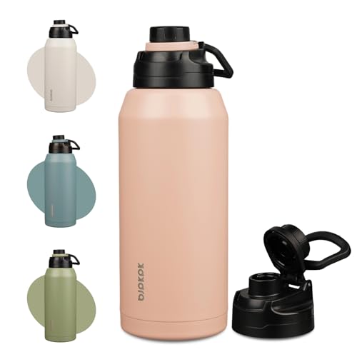Image of BJPKPK 64 oz Half Gallon Water Bottle, Leakproof Insulated Stainless Jug | Double Wall Vacuum, Keeps Hot /Cold, BPA Free, Dishwasher Safe, Wide Mouth, Spout Lid, Carry Handle, Travel & Hiking, Peach