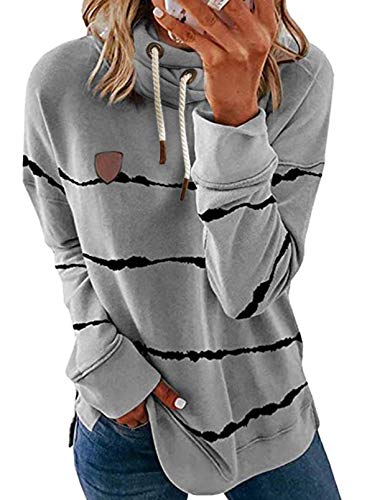 Chase Secret Womens Casual Splash-Ink Printed Round Neck Long Sleeve Loose Fit Pullover Sweatshirt Tops Gray Large