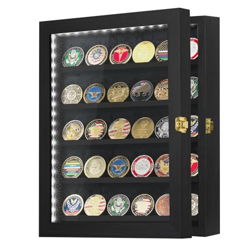 Kacorn Coin Display Case 11'x14' with LED Challenge Military Coin Holder Wooden American Flag Medal...