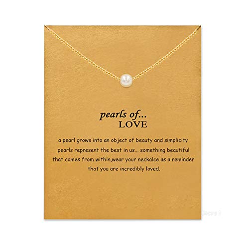 LANG XUAN Friendship Bar Necklace Lucky Key Star Pearl Circle Pendant Necklace for Women Gift Card â€¦ (Yellow, 20) (Gold)