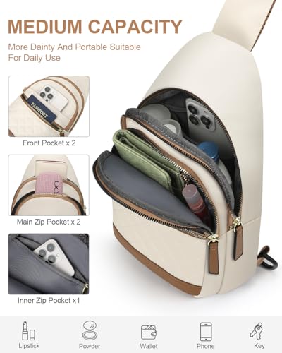 Image of Capolo Sling Bag for Women Men Waterproof Crossbody Bags for Women Trendy Casual Fanny Pack with Convertible Shoulder Strap Chest Bag for Travel Hiking(Beige, Medium)
