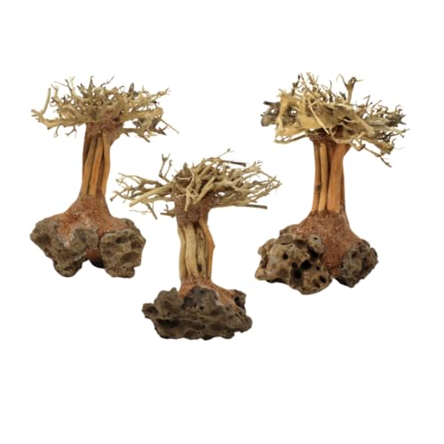 Awawood 3-Pack Bonsai Driftwood Aquarium Trees on Rock 3RS (4