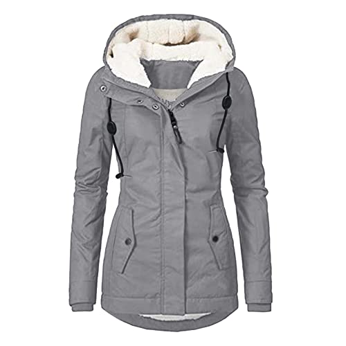 L9WEI Parka de invierno para mujer, forrada, cálida, chaqueta de invierno, chaqueta gruesa con capucha, chaqueta gruesa para exteriores, chaqueta ligera de invierno, gris, XL