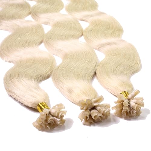 Hair2Heart 25 x 0.5g extensions cheveux keratine à chaud - 40cm, couleur #60 Blonde platine, ondulé