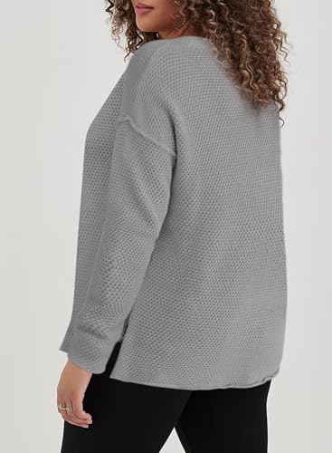 Image of Eytino Womens Plus Size Sweaters Casual Long Sleeve Loose V Neck Button Henley Tops Pullover Knit Jumpers,(1X-5X)