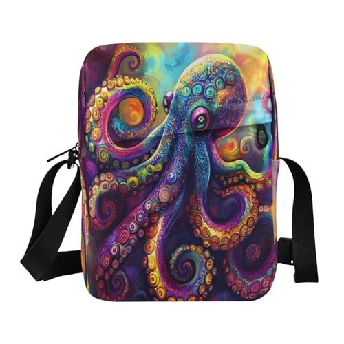 Crossbody Bag Colorful Octopus Messenger Bag for Women Men Purse Shoulder Bag Satchel Bag with Adjustable Strap 214B8786