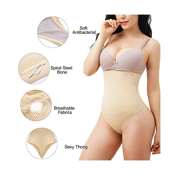 Nebility-Women-Butt-Lifter-Shapewear-Hi-Waist-Tummy-Slimmer-Thong-Panty-Seamless-Body-Shaper-Shorts Nebility Women Butt Lifter Shapewear Hi-Waist Tummy Slimmer Thong Panty Seamless Body Shaper Shorts (M/L, Beige(Thong Panty))