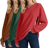 Oakgarden 3 Pack Women's Oversized Nursing Tops, Waffle Knit Breastfeeding Zipper Sweatshirt Long Sleeve Maternity Shirts(Red, Green, Orange,Medium)