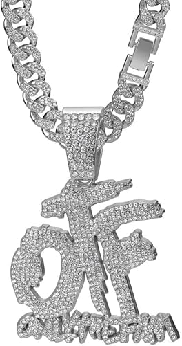 Hip Hop Diamond OTF Letter Pendant Necklace, Cuban Chain, Zinc Alloy, 20 inches