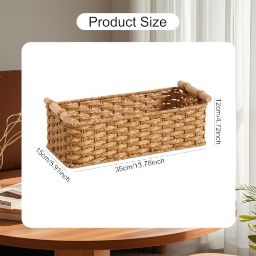 Cesta almacenamiento tejida artesanal con acabado rectangular premium 4