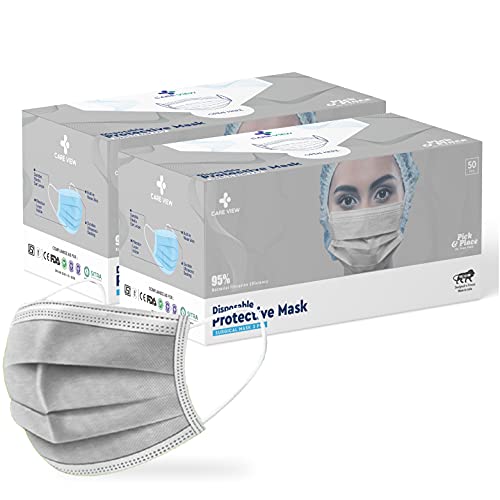 Image of Careview N95 CV2920, SITRA Approved, 3 Ply Colored Disposable Surgical Mask With Built in Metal Nose Pin and 1 Melt Blown Layer (Pack of 50, Grey) (CV2920-Coloured)