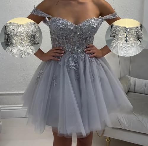 Ftupza Lace Tulle Homecoming Dresses Short Off Shoulder Cocktail Dresses Beaded DAMA Dresses Lace Party Gown3