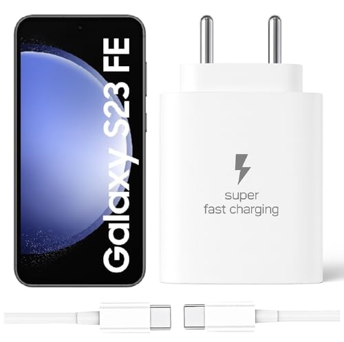 Image of 25W Type-C Charger with Cable Compatible with Samsung-Galaxy S23 fe 5g | Super Fast Charger Adapter for S23 /S24 /S25 /S21Fe /A14 /M17 /M06 /M07 /M05 /F05 /F15 /F06 /M36 /A55 / F17 /A16 /M16 /A56 /A36 /A35 /A26, White