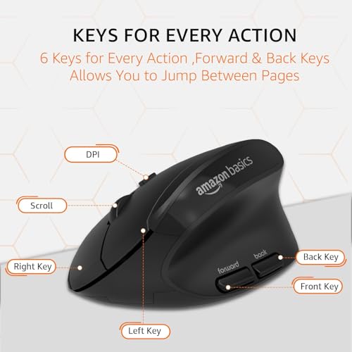 Image of amazon basics Pro Series 2.4G Wireless Ergonomic Mouse for PC, Mac, Laptop | 4 Adjustable DPI Settings Up to 2400 | Shortcut Buttons (Black)