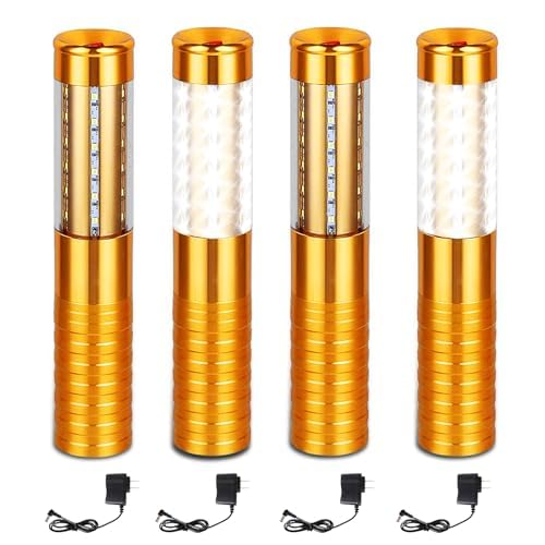 4 Pieces LED Strobe Baton Light Bottle Service Lights Bright Rechargeable Champagne Bottle Handheld Light Topper for Bar Nightclub Wedding Party Concert （Gold）