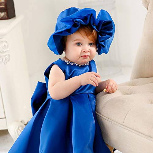 Bow Dream Baby Girl Dresses For Party Princess Formal Infant Birthday Gown With Bonnet 3Pcs Royal Blue 3-6 Months #TOP4
