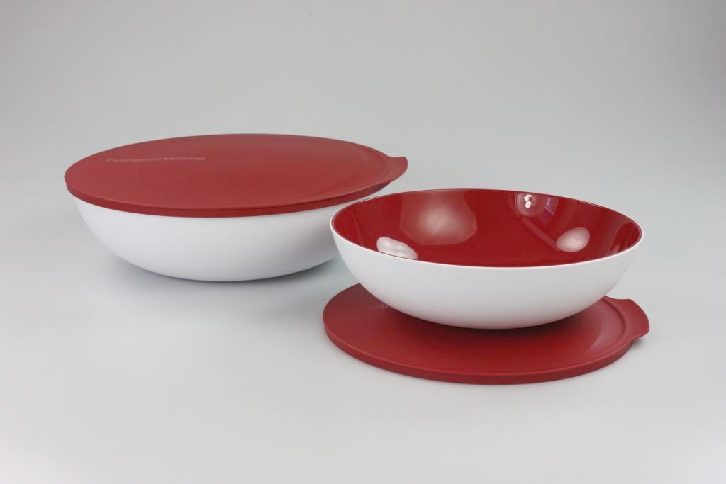 TUPPERWARE Allegra 3,5 L+1,5 L rot-weiß Servier Schale Schüssel Servierschalen