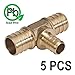 VENTRAL PEX Fittings, 10 3/4 x 3/4 x 1/2 Inch PEX Barbed Transition Tee Connector Fitting Crimp Brass for PEX Pipe Tubing, No Lead