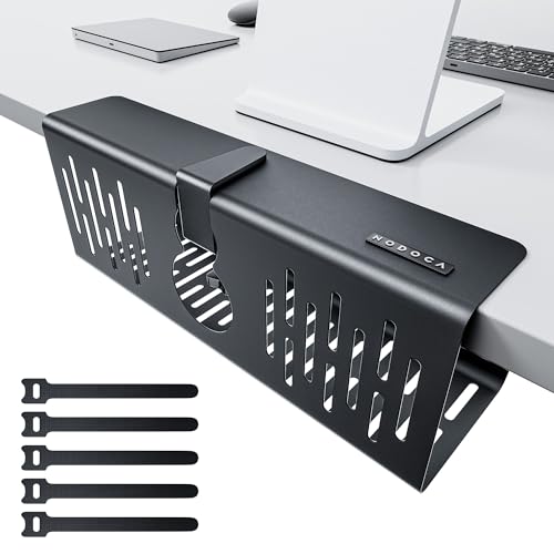 NODOCA No Drill Under Desk Cable Management Tray, 14'' Wire Management, Punch-Free Clamp on, Metal Cable Tray, Wire Organizer Under Desk, Under Desk Basket for Office and Home, Black by NODOCA - Used condition - US$20.51