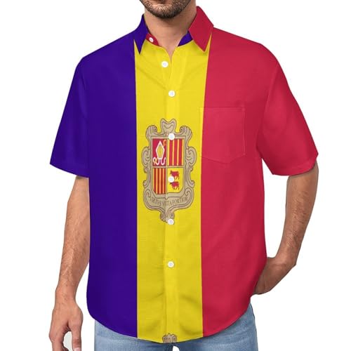 Chemise Homme Manches Courtes Drapeau Andorre Imprimé 3D