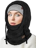 ROXUN Ski Mask Fleece Balaclava, Windproof Face Mask Winter Warm Neck Cover Helmet Hood for Men Women Black