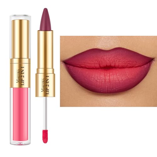 MAKI YIKA Purple Lip Liner Red Matte Liquid Lipstick Combo for Women 2in1 Long Lasting Lipsticks for Ombre Lips Waterproof Matte LipLiner Lip Stick,LGA07