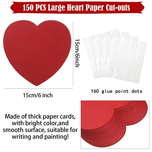 MixTeach 150 peças recortes de papel de coração grande, formato de coração vermelho recortado em pap