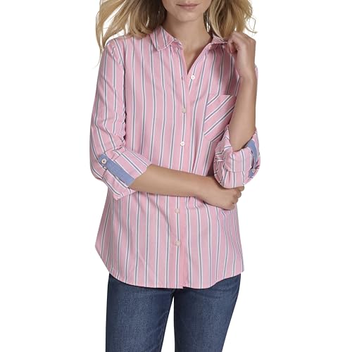 Image of Nautica Women's Button Front Long Sleeve Roll Tab Shirt
