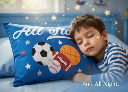 Image of Everyday Kids 2-Pack Standard Size Pillowcases Fit Pillows 30 x 20 inch - Soft Breathable 100% Cotton Percale - Perfect for Toddler Little Boy Twin /Full Size Bed - Jungle Sports