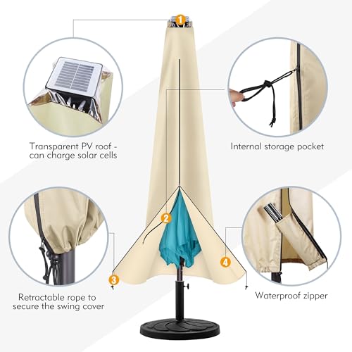 uHousDeco Patio Umbrella Cover - Outdoor Umbrella Cover for 7.5ft 8ft 9ft 10ft 11ft Waterproof 420D Oxford Folding Rod (Beige)