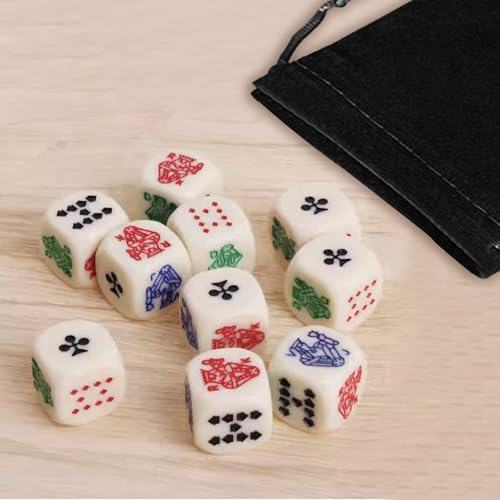 CHROMACRAFT 20 Stück Pokerwürfel Und 1 Stück Schwarzer Samtbeutel, Wurfspiel, Kreatives Spielzeug, Interaktives Spielzeug, Partyspiele
