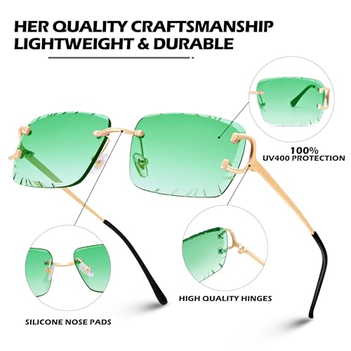 Image of Hycredi Rimless Rectangle Sunglasses for Men /Women- Frameless Square Trendy Shade - Diamond Cutting Eyewear