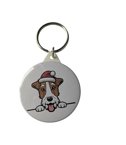 Adorable llavero de Fox Terrier con sombrero de Papá Noel, regalo para propietarios de Fox Terrier Adorable llavero de Fox Terrier con sombrero de Papá Noel, regalo para propietarios de Fox Terrier