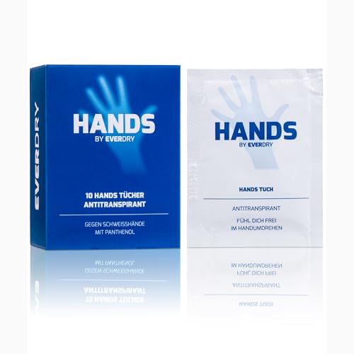 EVERDRY Hands - Toallitas antitranspirante contra la sudoración en las manos, 10 toallitas contra el sudor de las manos, con pantenol nutritivo