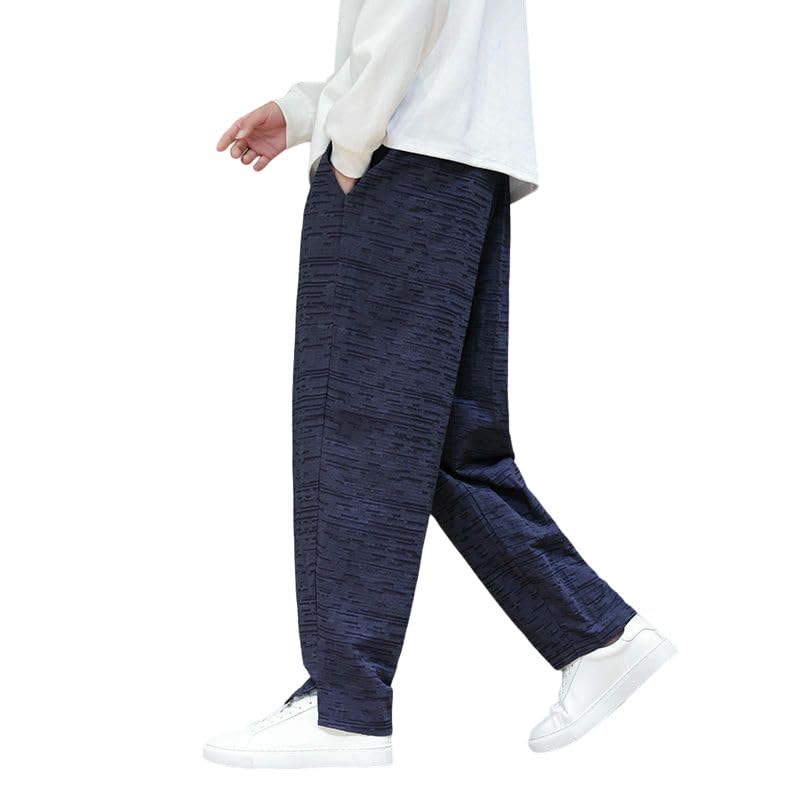 Pantalon en coton et lin ample jacquard rétro à cordon - 5