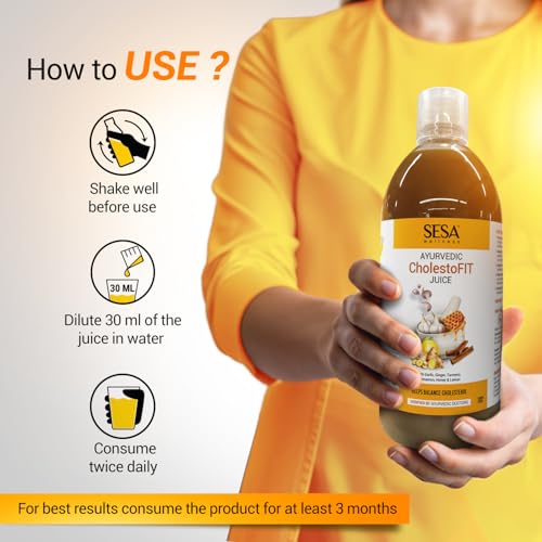 Image of SESA Ayurvedic CholestoFIT Juice - 1L | With Lemon, Honey, Garlic, Ginger & Apple Cider Vinegar | Supports Healthy Heart & Cholesterol Balance | 100% Ayurvedic & Sugar-Free