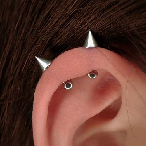 16G 14G 2PCs Silver Spike and Ball Cartilage Earring, Silver Spike Helix Piercing Jewelry, Spike Helix Earring, Cartilage Earring, Industrial Barbell2