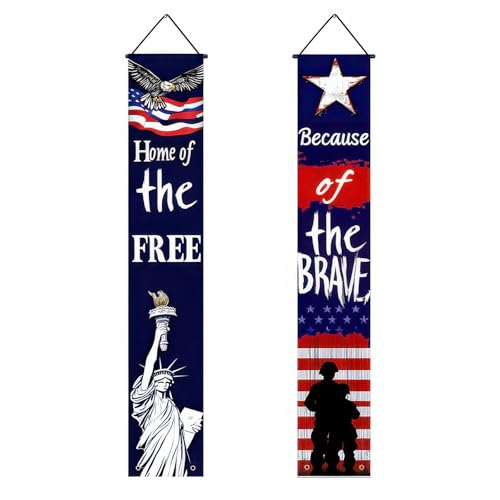 Image of BlissYard 2Pcs 4th of July Decorations Banner American Patriotic Door Banners Hanging Porch Signs Independence Day Banner for Veterans Day Memorial Day Patriotic Decor for Indoor Outdoor Supplies